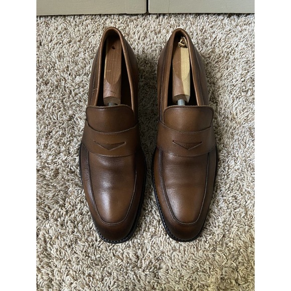 $368 Saks Fifth Avenue Brown Leather Penny Strap Loafers Slip On Shoes Size 12 main image 7